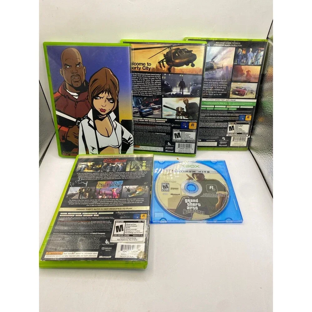 Grand Theft Auto Xbox Collection 3,4,5, San Andreas + liberty City - 5 game lot